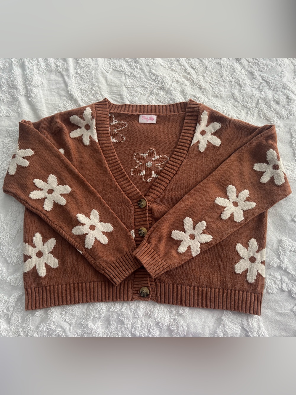 Pink Lily Rust Floral Knit Cardigan Sweater - Women